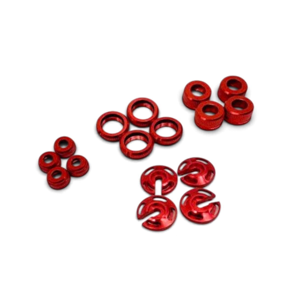 Pièces détachées RhinoRacing pour amortisseurs type TRF, kit de personnalisation avec composants visibles.