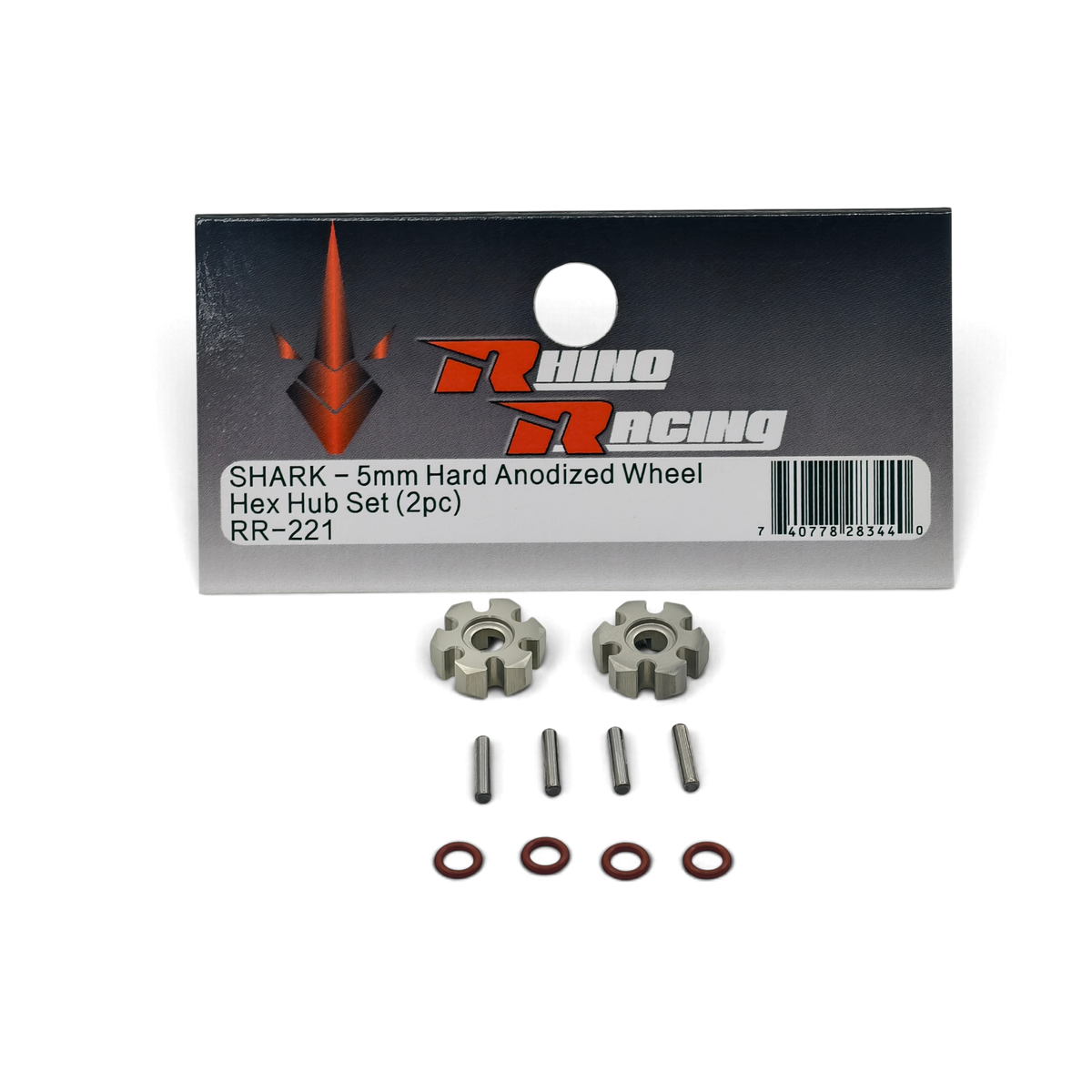 Hexagone 5mm RhinoRacing, pièce en métal avec forme hexagonale, vue rapprochée sur surface métallique brillante.