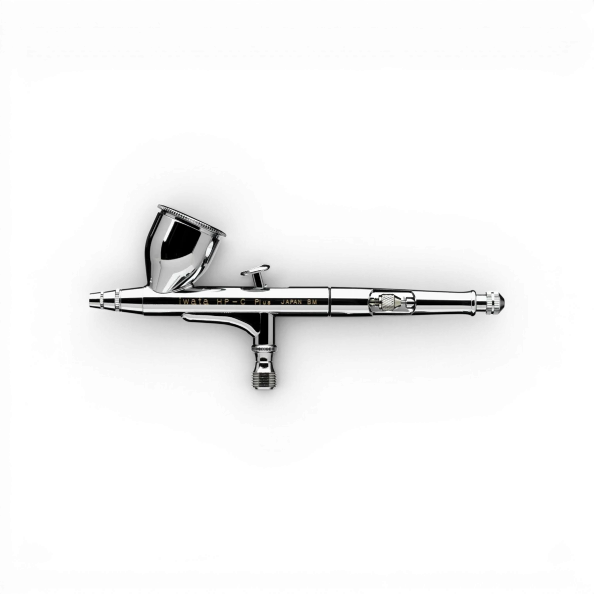 Aérographe Iwata H 4001 HP-C Plus 0,3 mm pour peinture de précision, noir avec buse fine, sur fond blanc.
