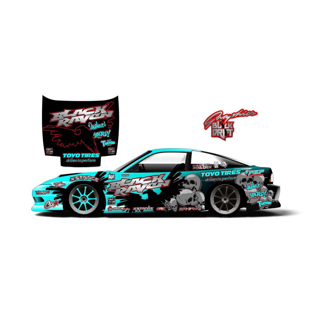 Autocollant décoration complète Black Raven de Black Drift Stickers, design noir avec un corbeau élégant pour personnaliser.