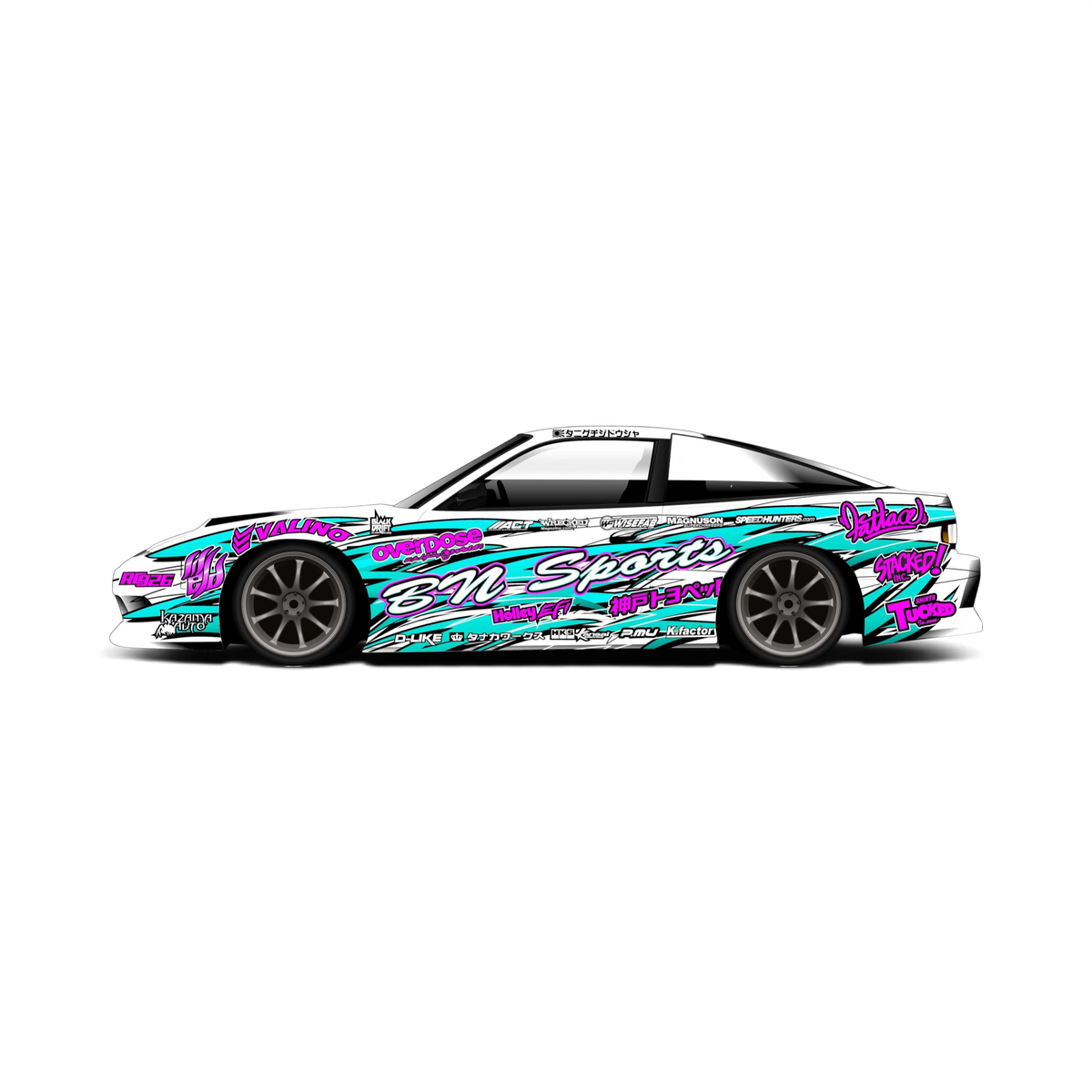 Autocollant de décoration complète Bn Sports V1 par Black Drift Stickers, design noir avec motifs de drift.