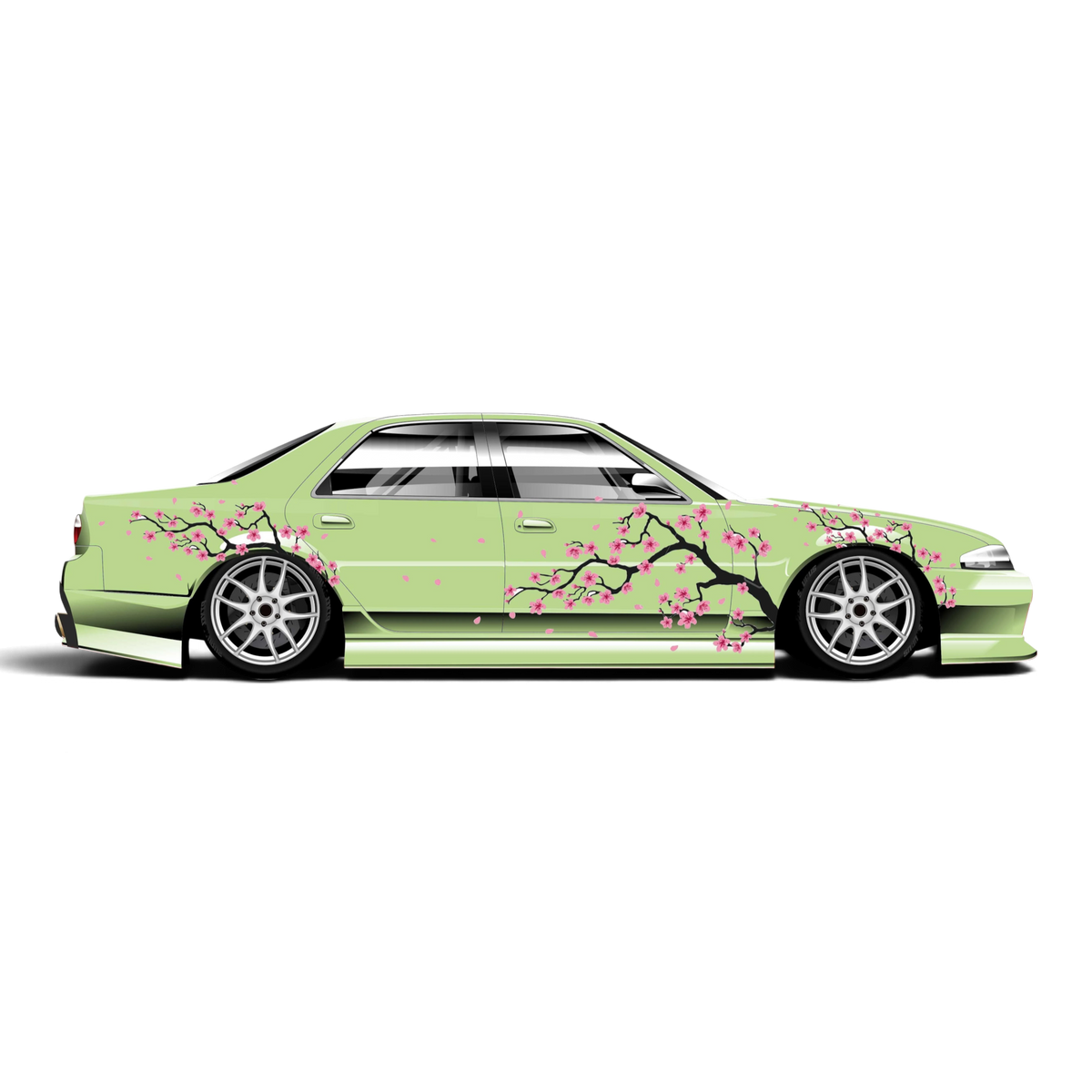 Autocollant décoration complète sakura noir de Black Drift Stickers, illustration florale élégante pour personnaliser.