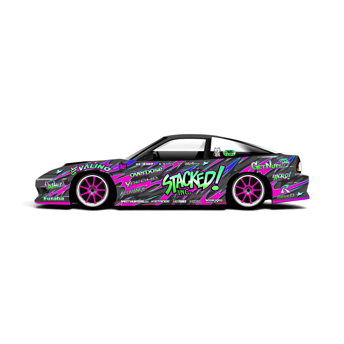 Autocollant décoration complète Stacked V2 de Black Drift Stickers, design noir avec motifs empilés sur fond blanc.
