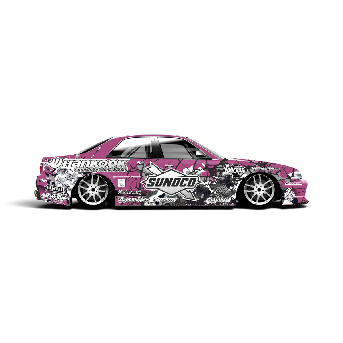 Autocollant de décoration complète Sunoco x Hankook par Black Drift Stickers, design noir avec logo Sunoco et Hankook.