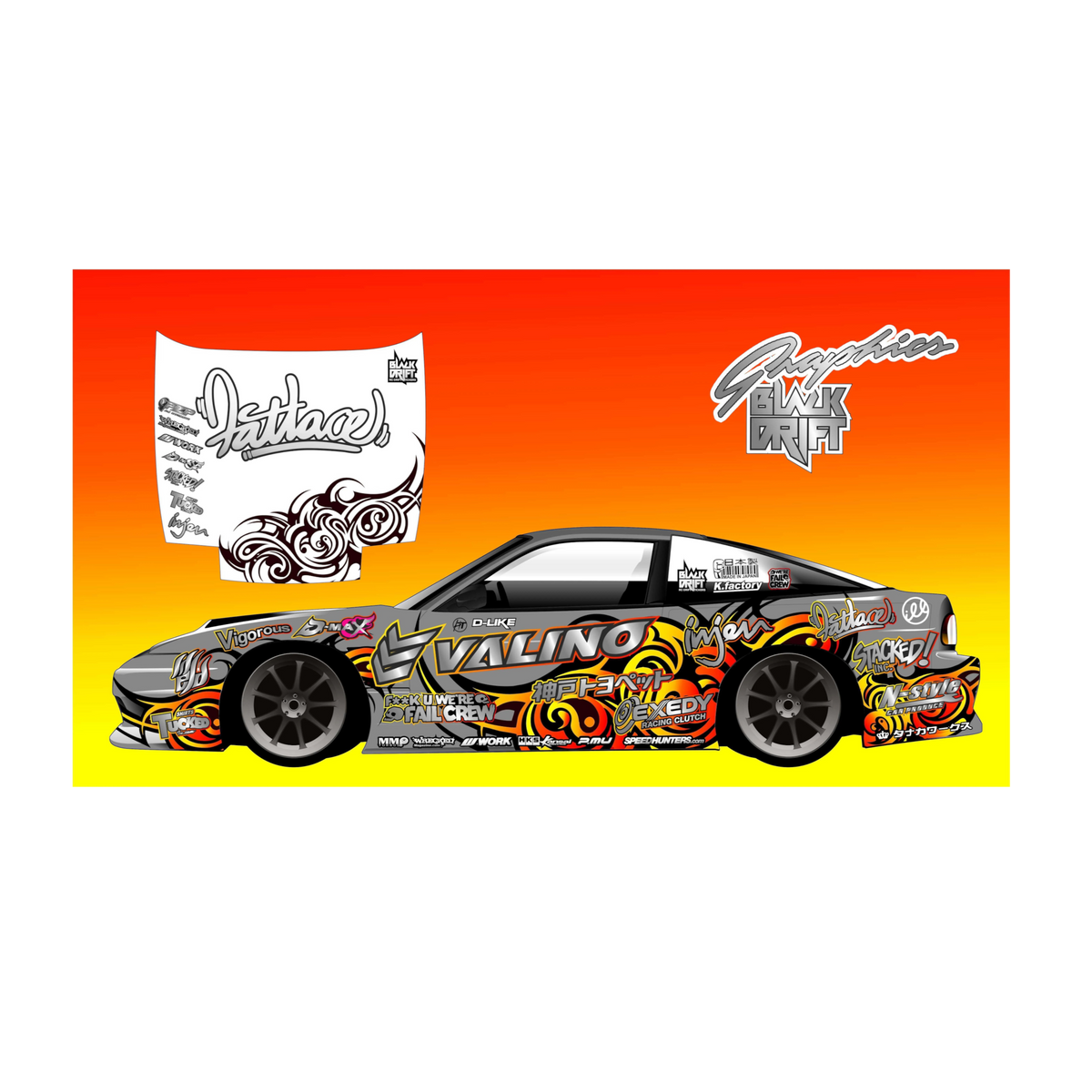 Autocollant de décoration complète Valino BlackDrift, sticker noir pour personnalisation de voiture, design dynamique.