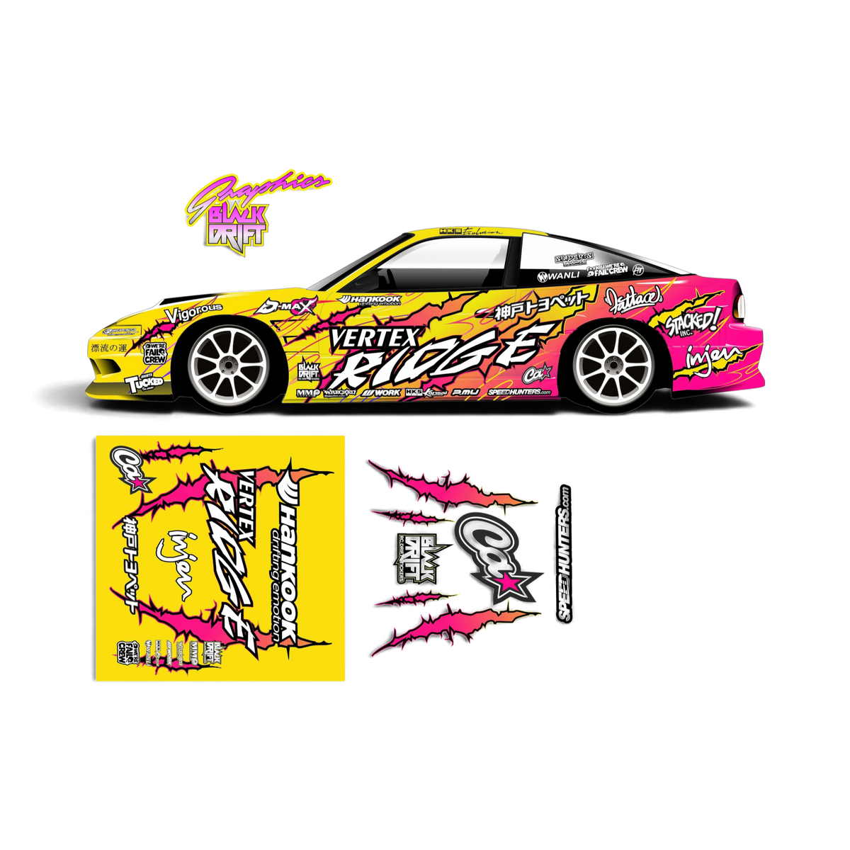 Autocollant de décoration complète Vertex BlackDrift, sticker noir pour personnalisation de véhicules, avec logo Black Drift Stickers.