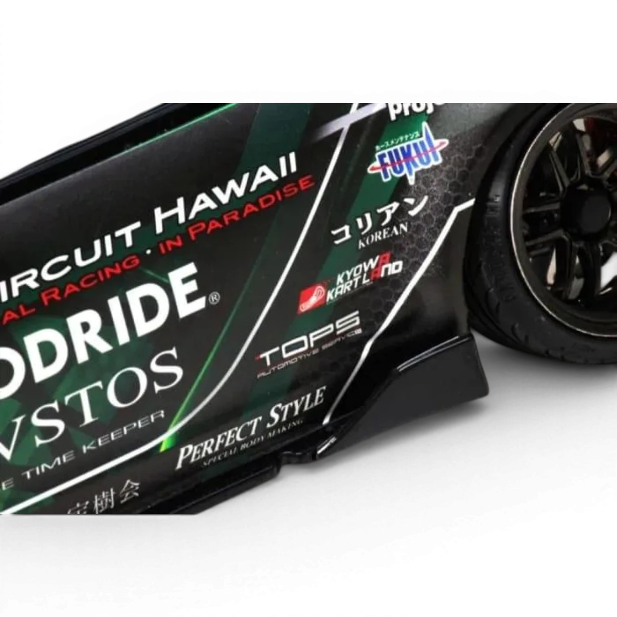 Ensemble d'autocollants de customisation Pandora RC Jin Horino SPEC avec motifs colorés sur fond noir, pour voitures RC.