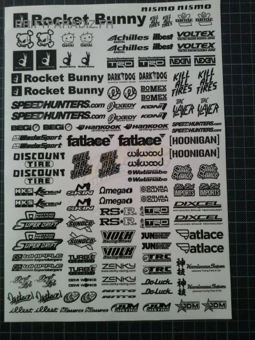Autocollants sponsors Black Drift Stickers, 5 pièces, en noir avec logo de sponsor, pour personnaliser une voiture de drift.