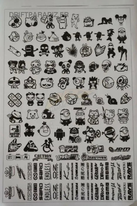 Sponzorské samolepky Black Drift Stickers, sada 9 černých samolepek pro přizpůsobení vašeho vozidla nebo vybavení.