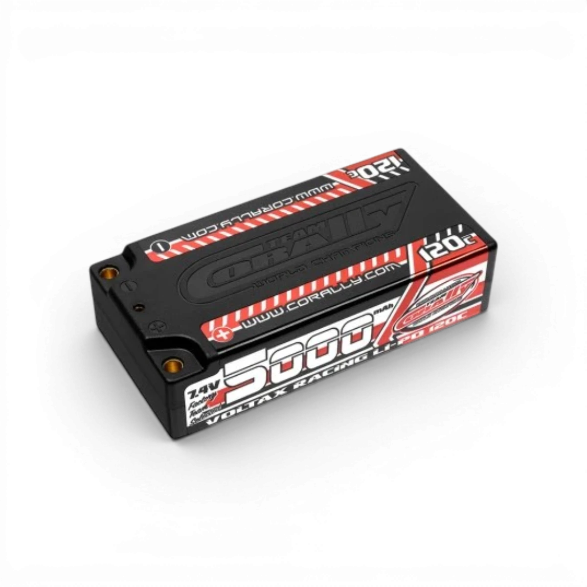 Batterie Lipo Voltax 7,4V 120C 5000mAh 2S Shorty de la marque Corally pour électronique RC.