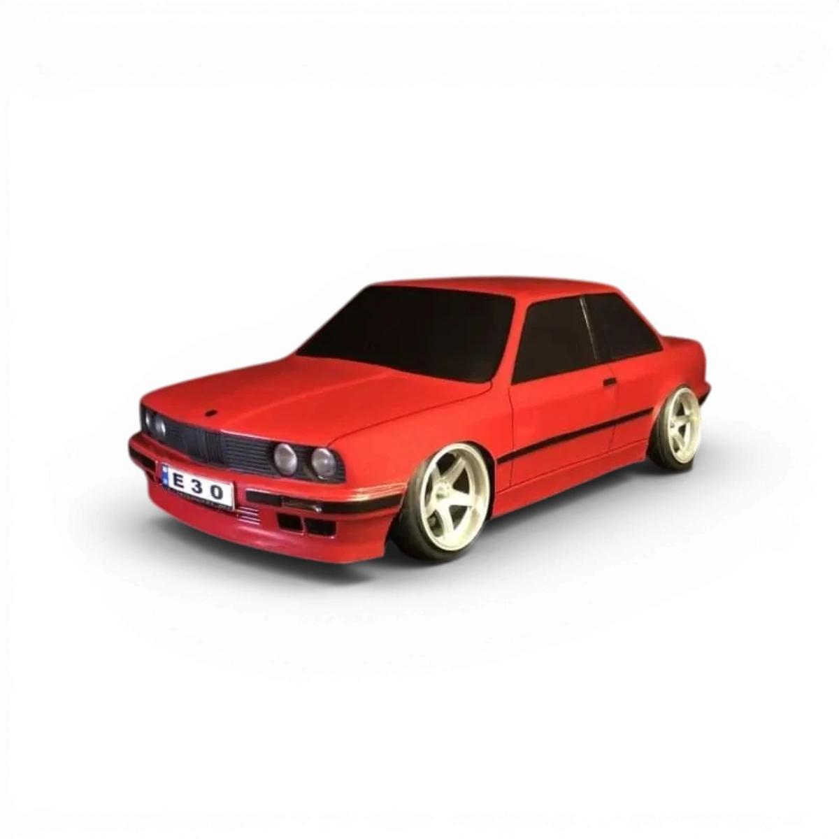 Carrosserie BMW E30 coupé en plastique pour modèle réduit, fabriquée par Aplastics RC, visible en détail dans l'image.