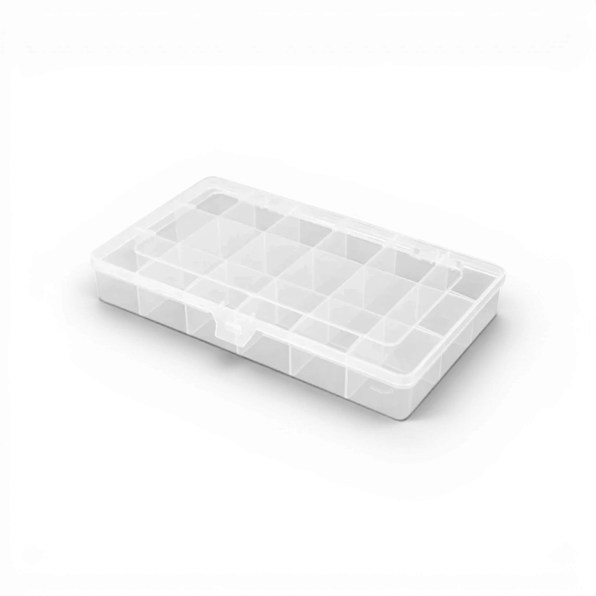 Boîte Robitronic de 18 compartiments pour accessoires, dimensions 210x119x34,5 mm, rangement pratique pour petits objets.