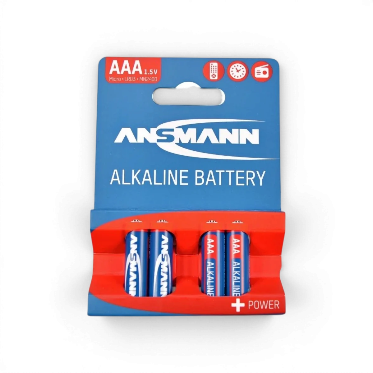 Boîte de 4 piles alcalines AAA 1,5V LR3 Carson, piles électroniques pour appareils portables, visibles dans la boîte.