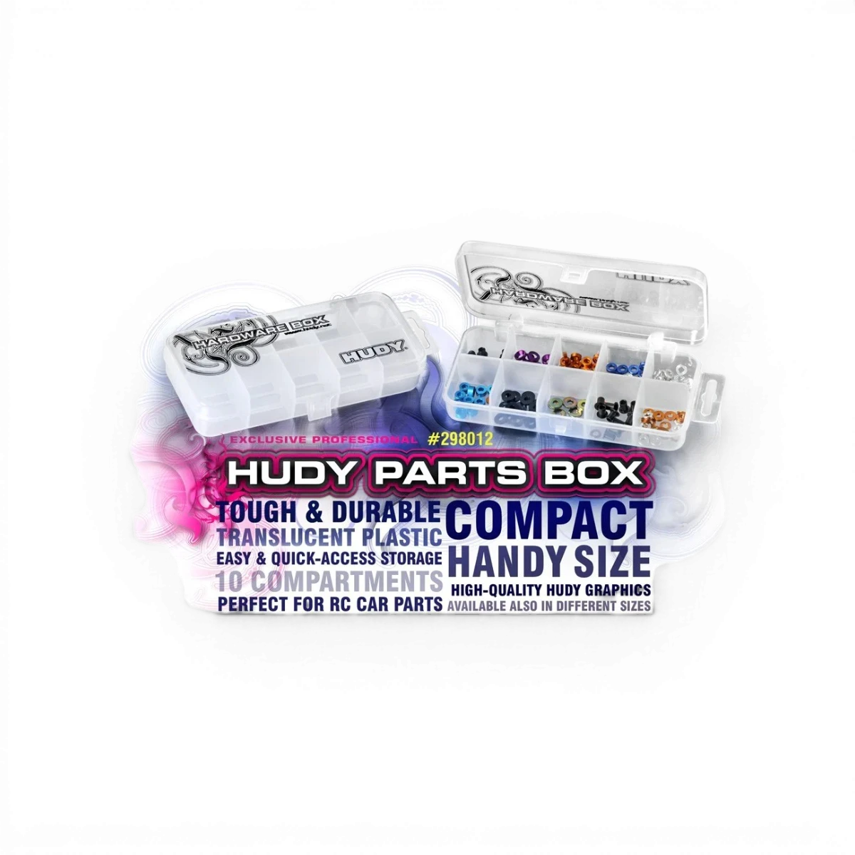 Boîte de rangement Hudy avec 10 compartiments larges pour organiser petits accessoires ou outils.