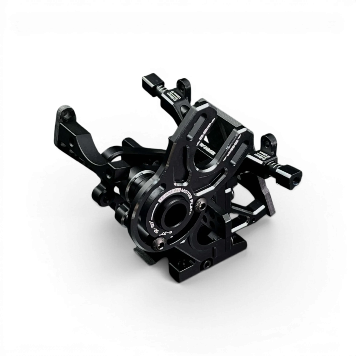 Boîte de transmission en aluminium pour RDX, marque TEAM AD, montrant la pièce détaillée avec finition métallique brillante.