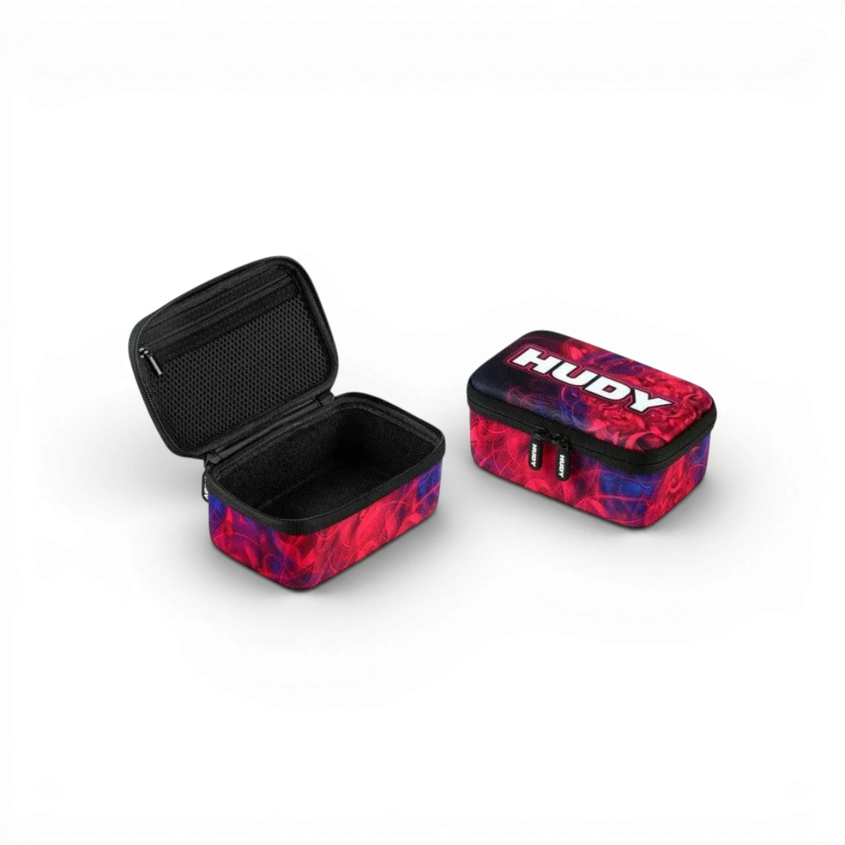 Boîte rigide Hudy 175x110x75mm pour accessoires, solide et compacte, en plastique noir avec fermeture sécurisée.