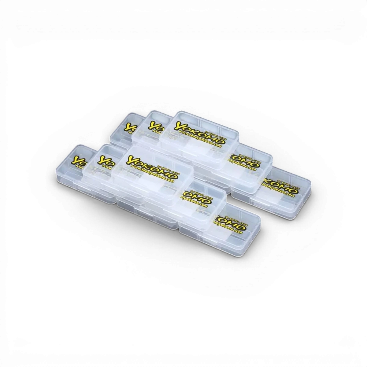 Set de 12 boîtes accessoires 59x87x22mm de Team Yokomo pour organisation et rangement.
