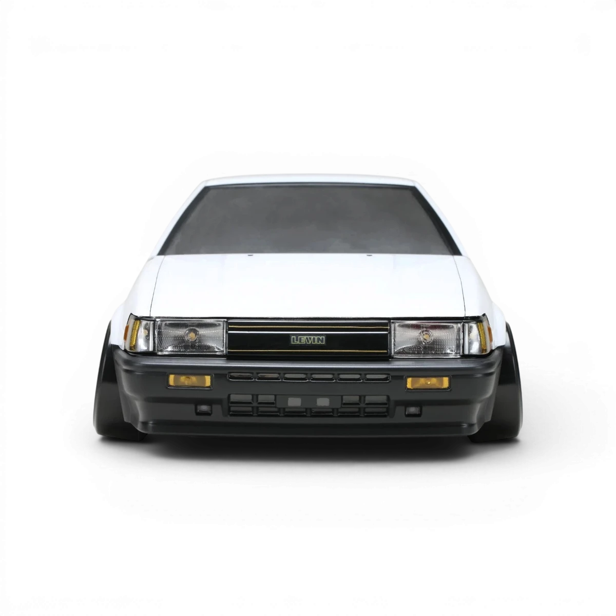 Carrosserie Toyota AE86 Levin L2 pour voiture RC, modèle Team Yokomo, en plastique avec détails réalistes.