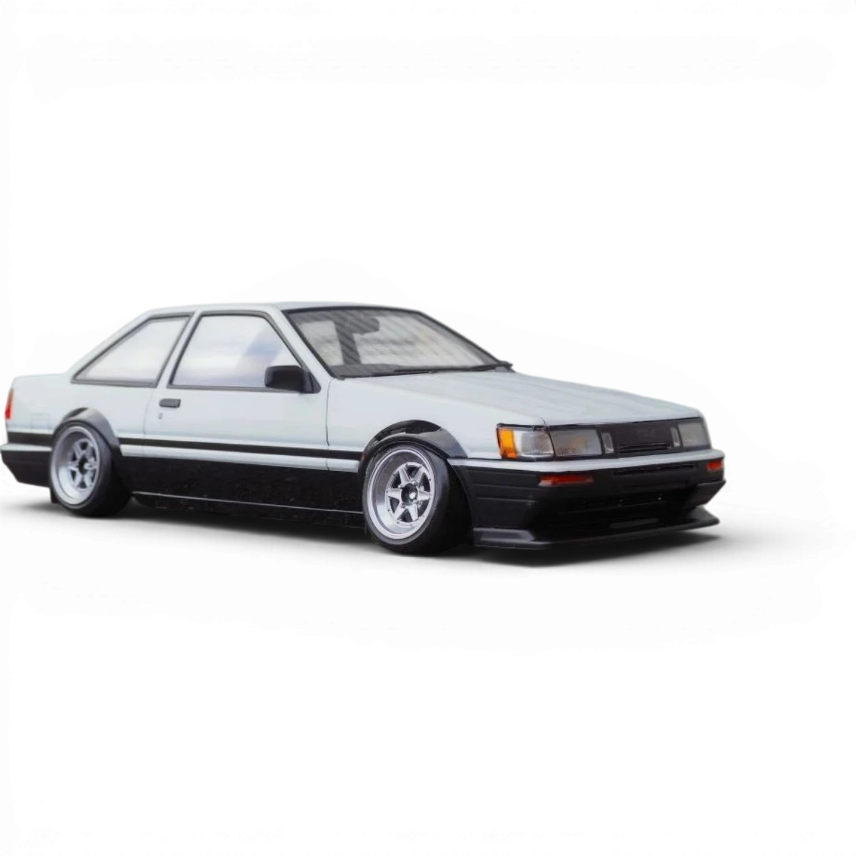 Carrosserie Toyota Levin AE86 2 portes de 240mm pour RC, conçue par Addiction RC Design, visible en détail.