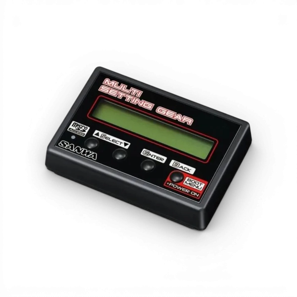 Carte de programmation Sanwa PGS pour servos multi-réglages, électronique, affichant les connexions et réglages sur la carte.