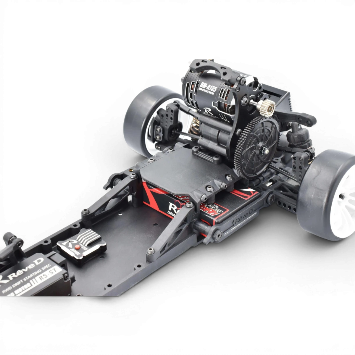 Châssis de drift RDX de Team Reve D, vue de face, avec détails du châssis pour voiture RC de drift.