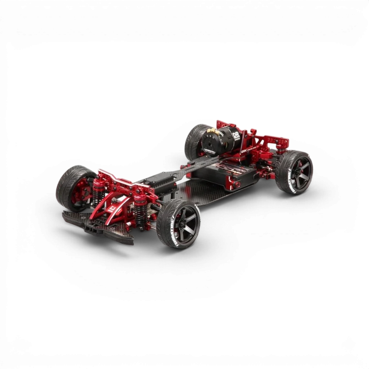 Châssis kit RC Drift SHIBATA GRK5R en plastique, vue de face montrant la construction et les détails du châssis.