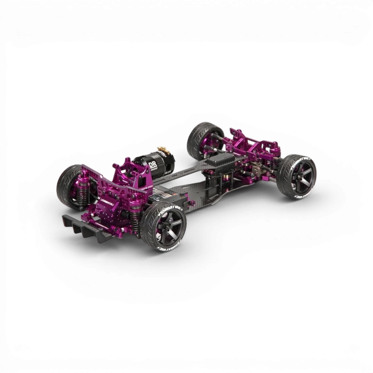 Châssis kit RC Drift GRK5R de SHIBATA, en plastique, avec composants visibles pour voiture RC de drift.