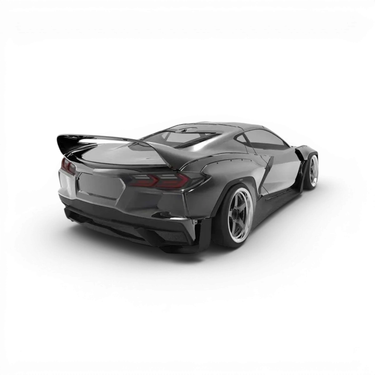 Corvette Chevrolet C8 tandem 275mm, carrosserie pour voiture RC, Addiction RC Design, vue de face avec détails colorés