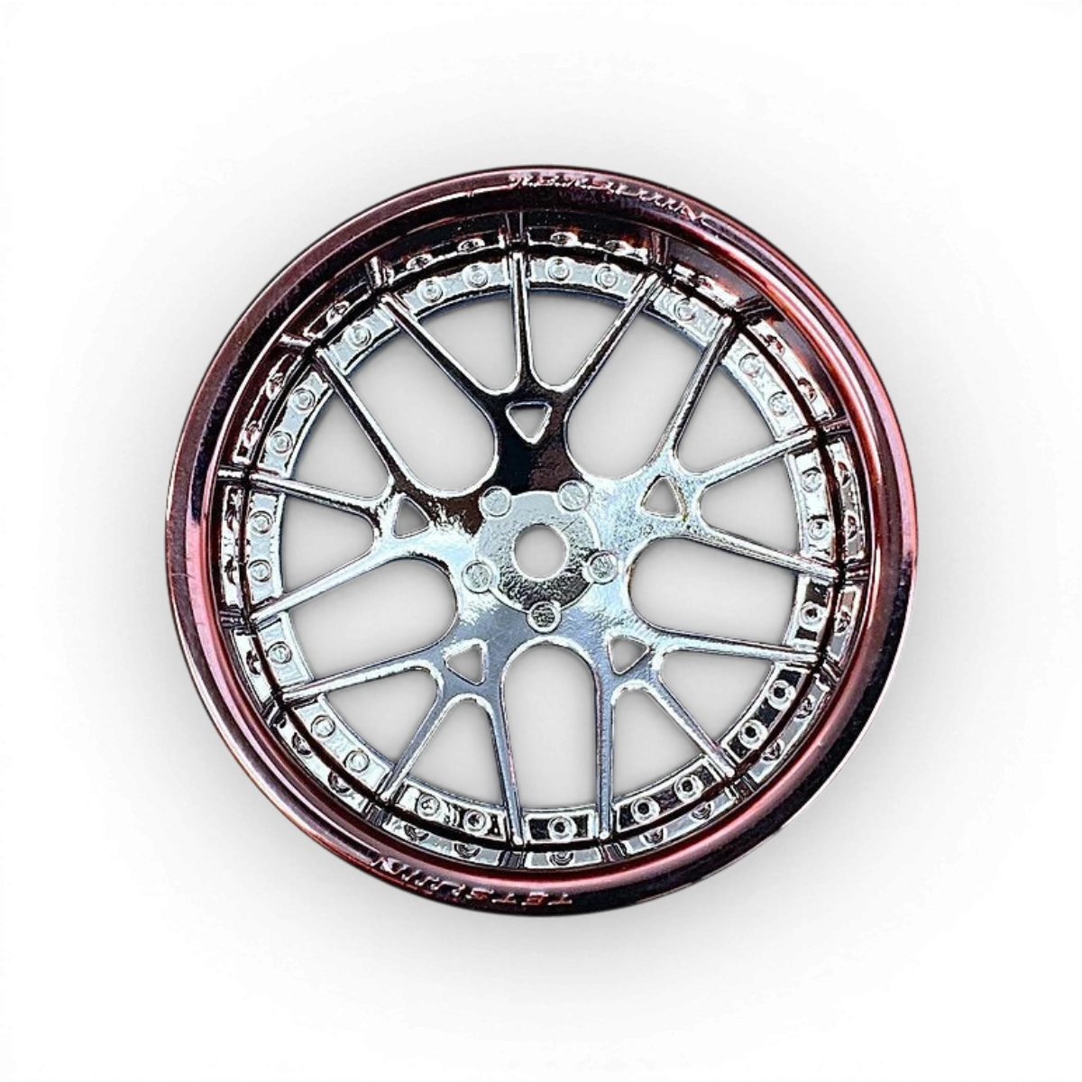 Cercle en bronze chromé et centre Lycoris en chrome pour roues Tetsujin, ensemble de 2 pièces, design élégant et moderne.