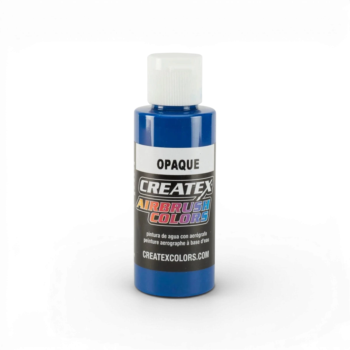 Tubes de peinture opaque classique Createx Colors en bleu, avec étiquettes visibles et bouchons de couleur.