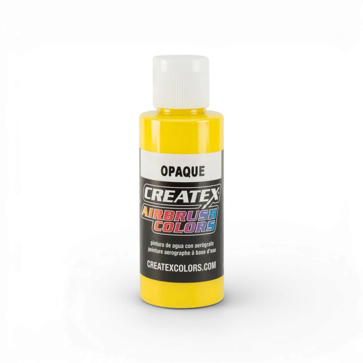 Peinture opaque jaune classique Createx Colors, tube de 37 ml avec capuchon noir, vue en gros plan.