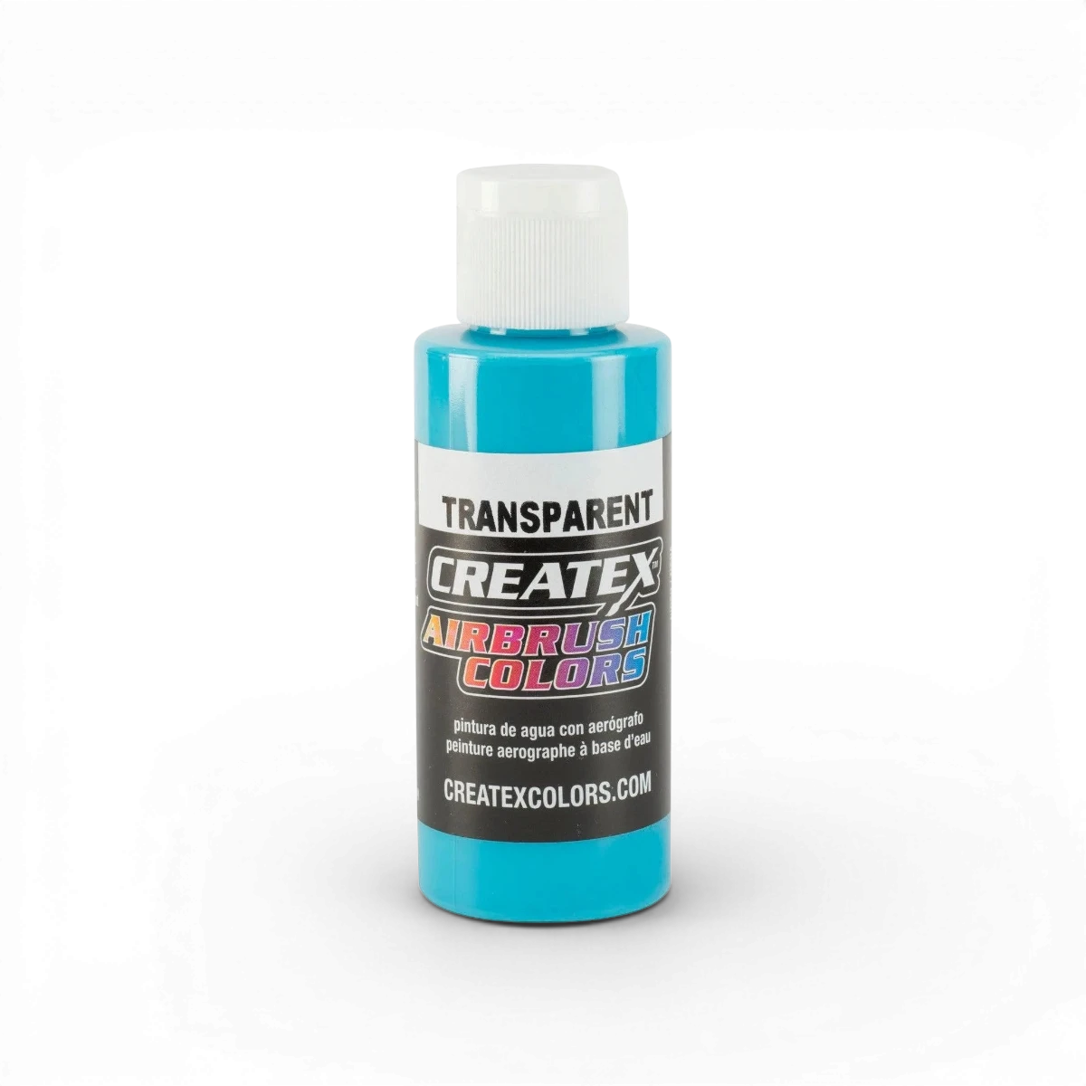 Peinture acrylique transparente bleue Maui de Createx Colors, tube de 60 ml, visible avec étiquette colorée.