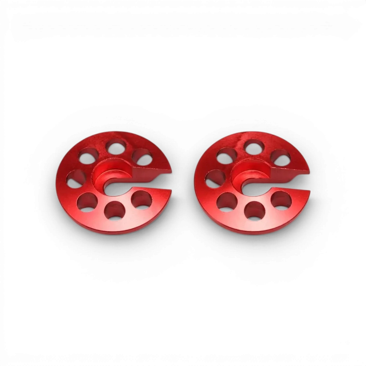 Coupelles ressorts arrière Bigbore rouges pour voiture RC, pièce détachée de la marque Team Yokomo, visible en gros plan.