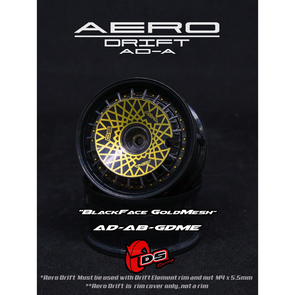 Couvercle aero drift noir et or pour drift element Slope, compatible avec roues DS Racing.