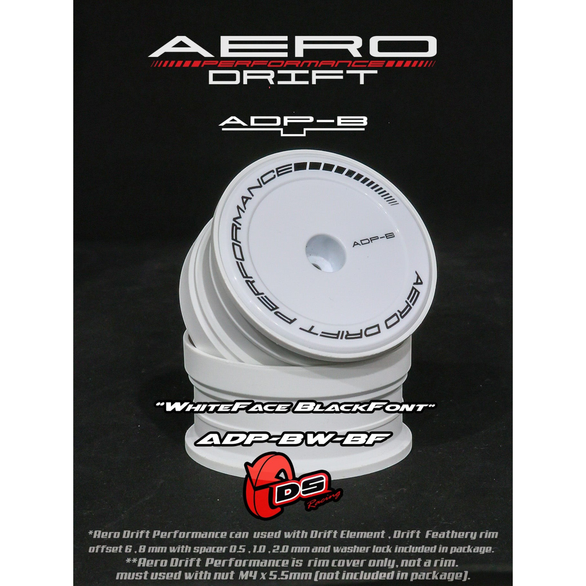 Couvercle Aero Performance Drift blanc pour Drift Element, accessoire de roues DS Racing, design plat et aérodynamique.