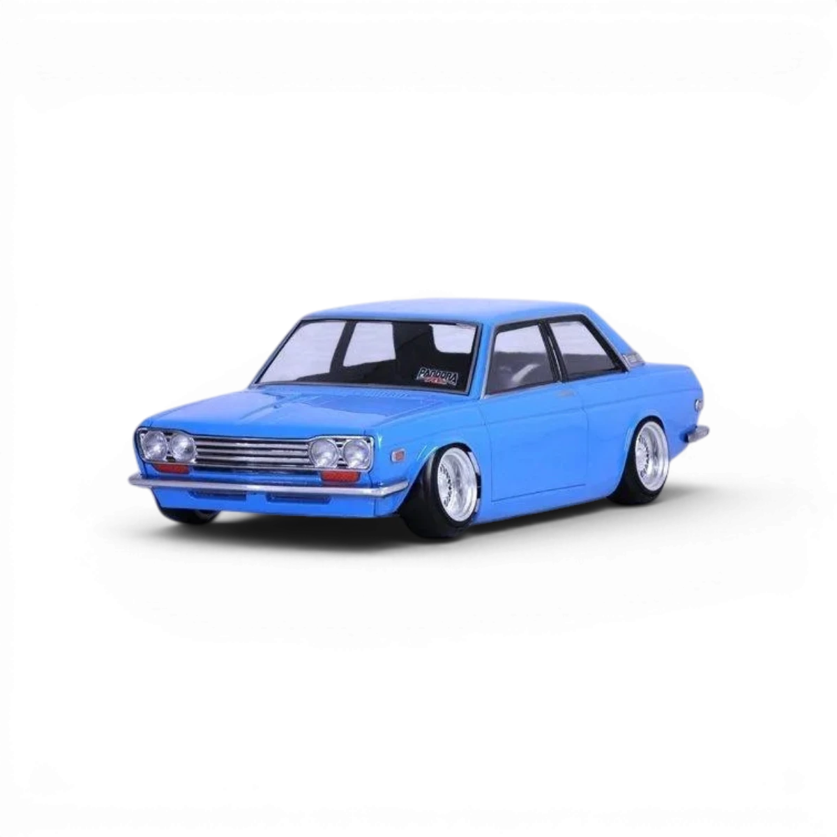 Modèle réduit de voiture Datsun 510 Blue Bird Pandora RC, carrosserie en détail, couleur bleue, conçu pour la radiocommande.