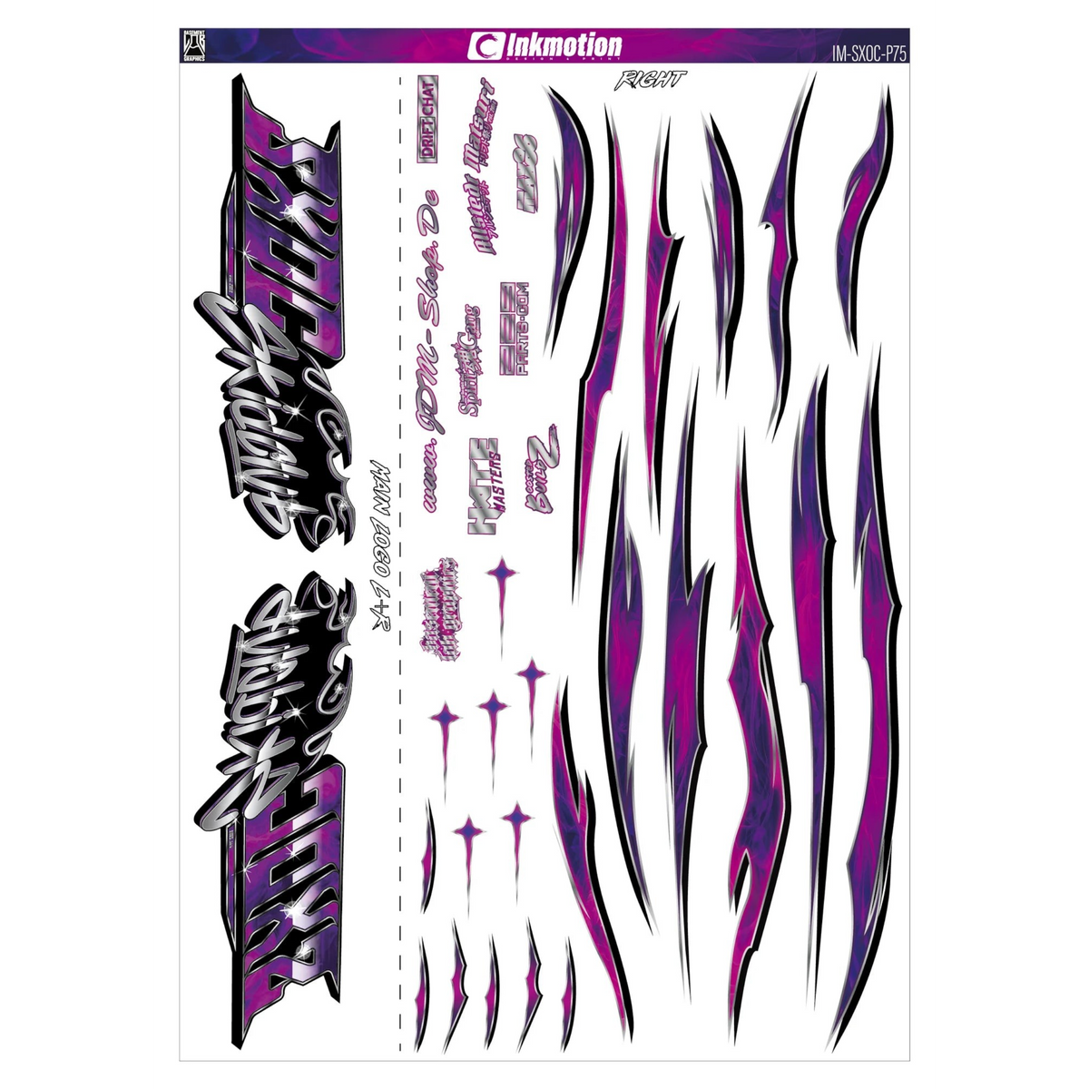 Décoration complète autocollante Skidclub Inkmotion avec design coloré pour personnaliser véhicules ou surfaces.