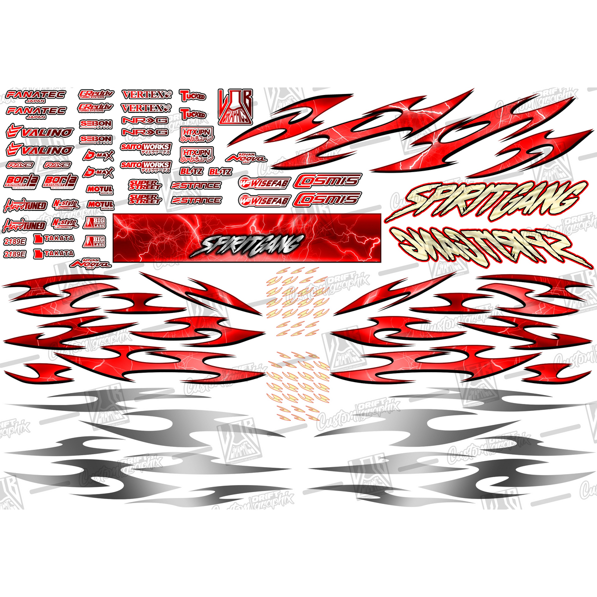 Décoration complète autocollante Spirit Gang Lightning Storm rouge de la marque Inkmotion, avec motif de tempête électrique.