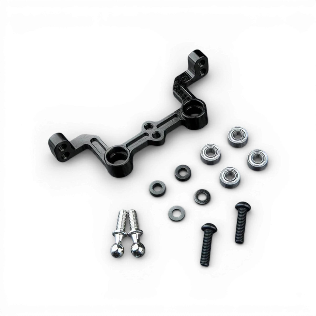 Direction aluminium allégé Ackerman ajustable de Max Speed Technology, pièce détachée pour véhicule, visible avec réglages ajustables.