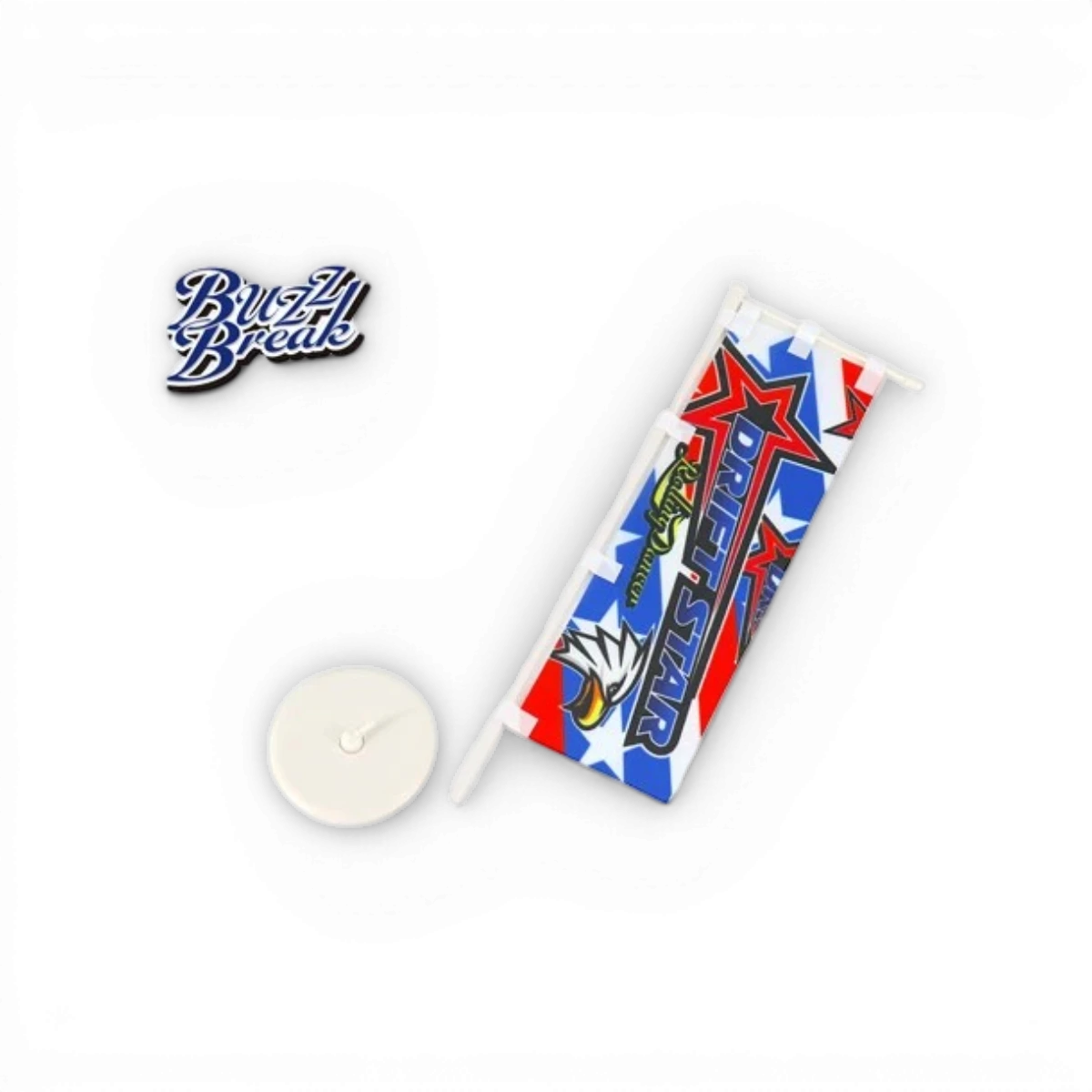 Drapeau 1/10 stand Drift Star de BuzzBreak, décoration pour voitures radiocommandées, avec motif étoile bleue et blanc.