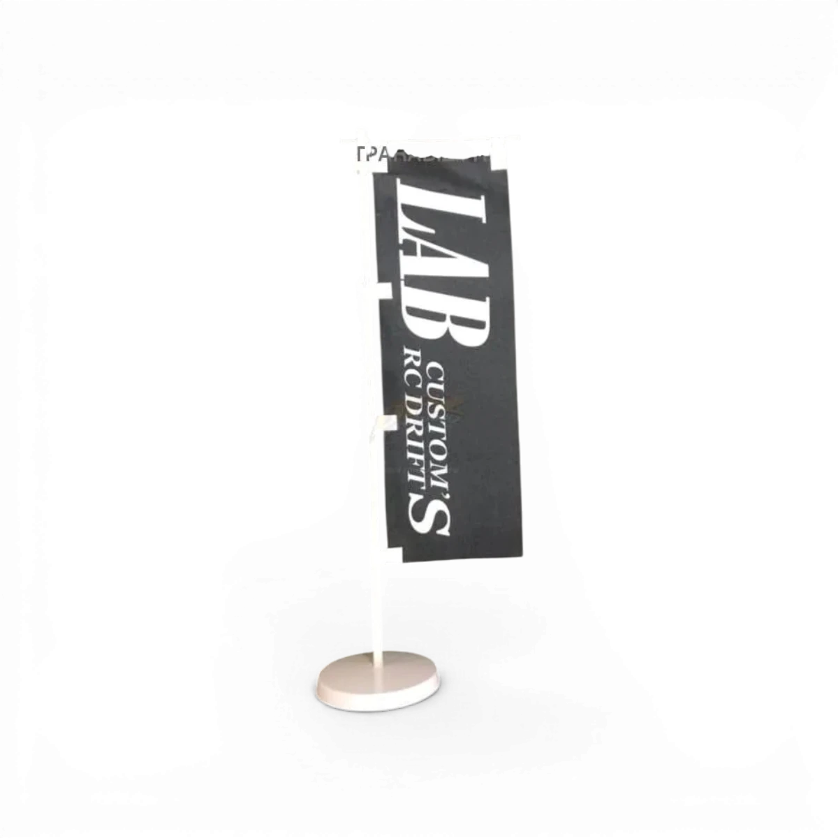 Drapeau noir LAB de l'accessoire de la marque Custom lab's, affiché en extérieur avec le logo visible.