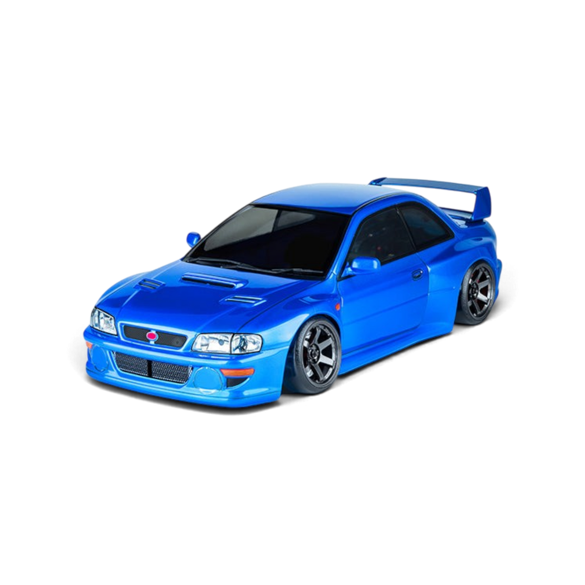 Carrosserie 22B peinte en bleu pour voiture de drift Max Speed Technology, 195 mm, visible en détail sur l'image.