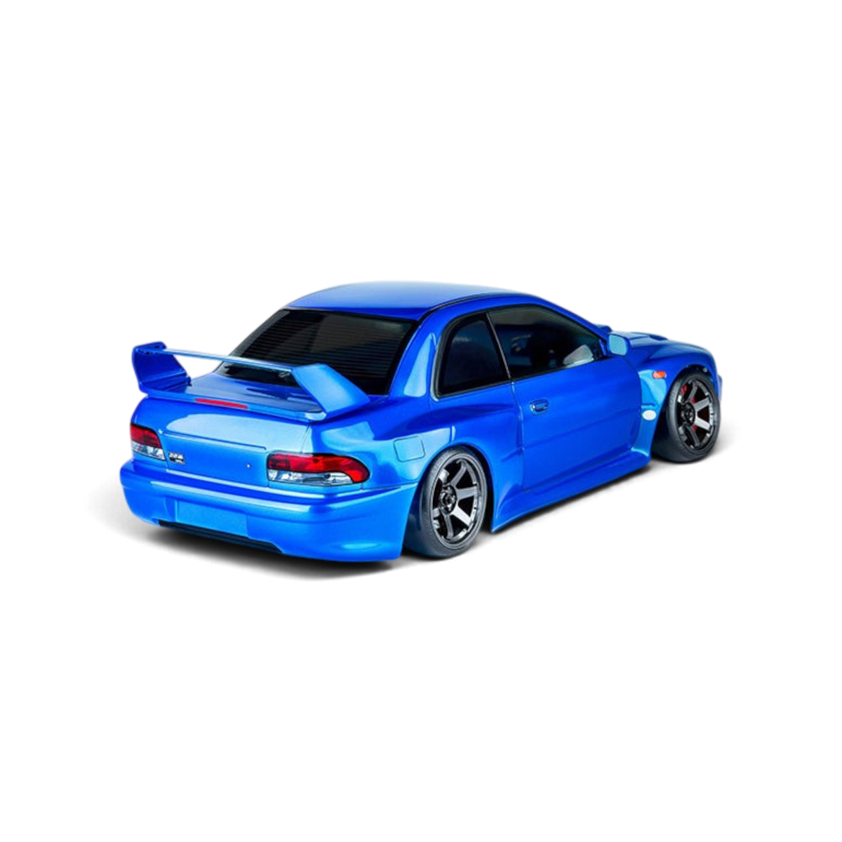 Carrosserie 22B peinte en bleu pour voiture de drift, par Max Speed Technology, 195 mm, vue de face.