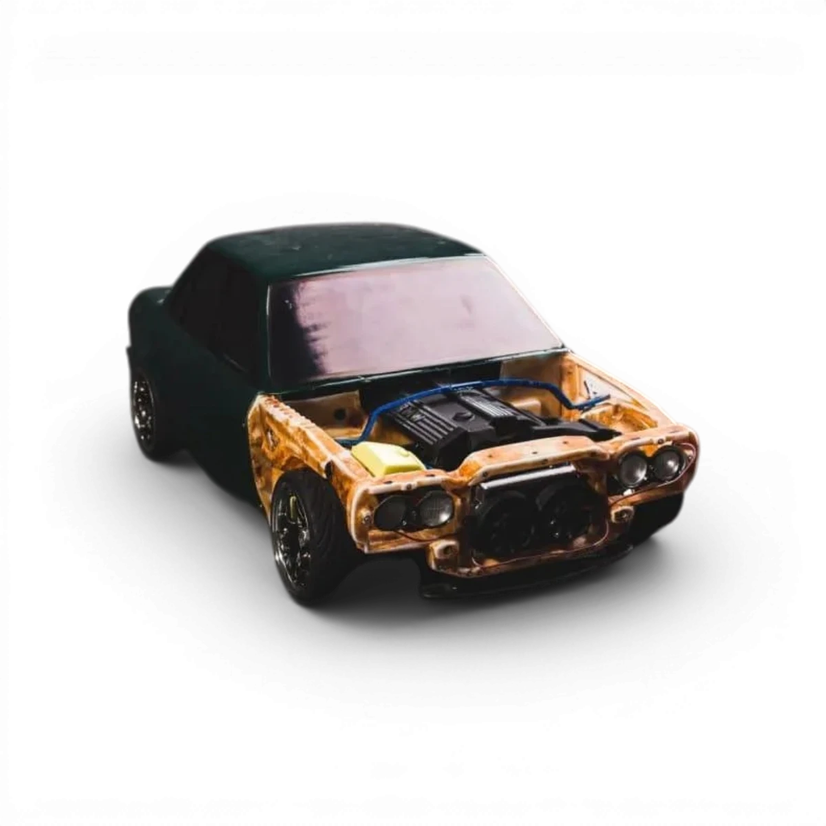 Espace baie moteur E30 pour voiture RC, pièce de carrosserie Aplastics RC, en plastique noir.