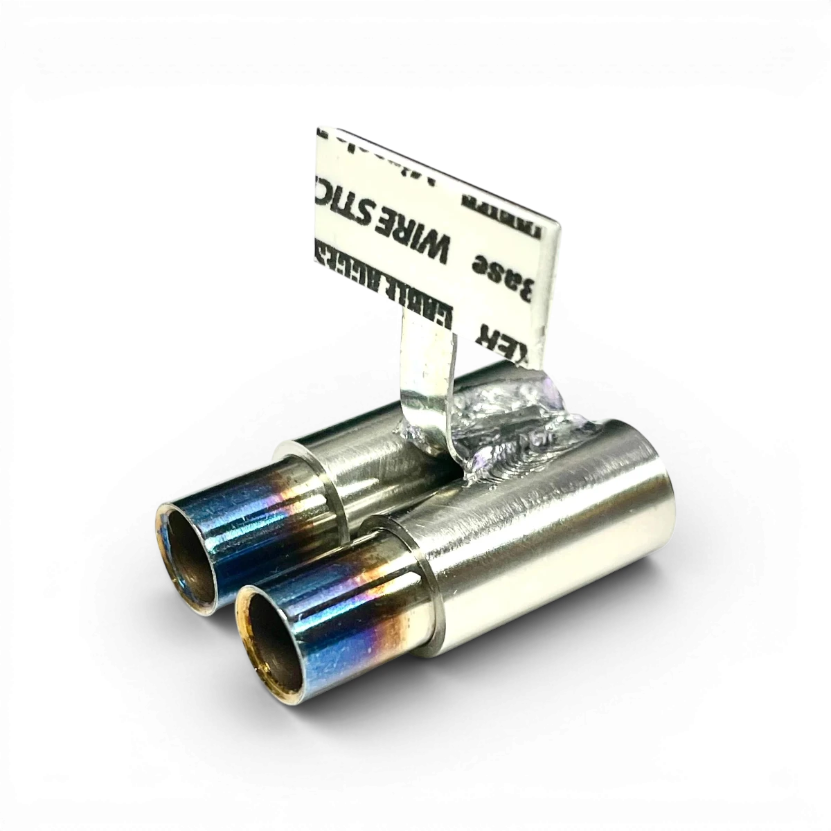 Echappement double 8mm "Burn" de ETO Works pour personnalisation, montrant le design en acier inoxydable.