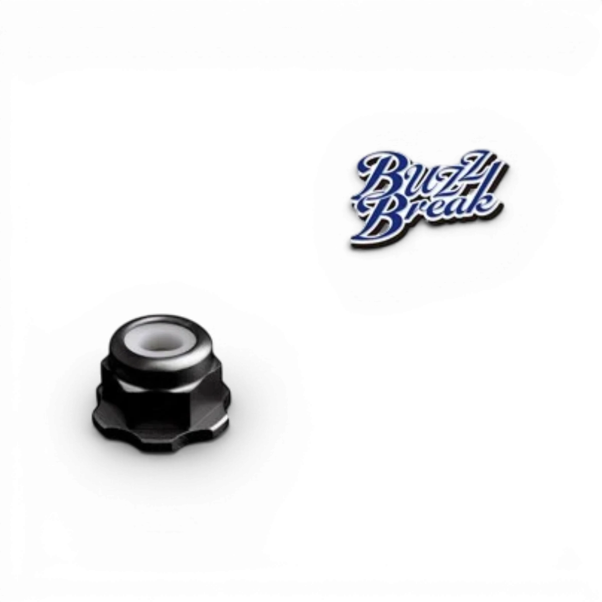 Écrous de roue en aluminium BuzzBreak BB Rocket, pièces détachées pour vélo, visibles en gros plan sur fond neutre.