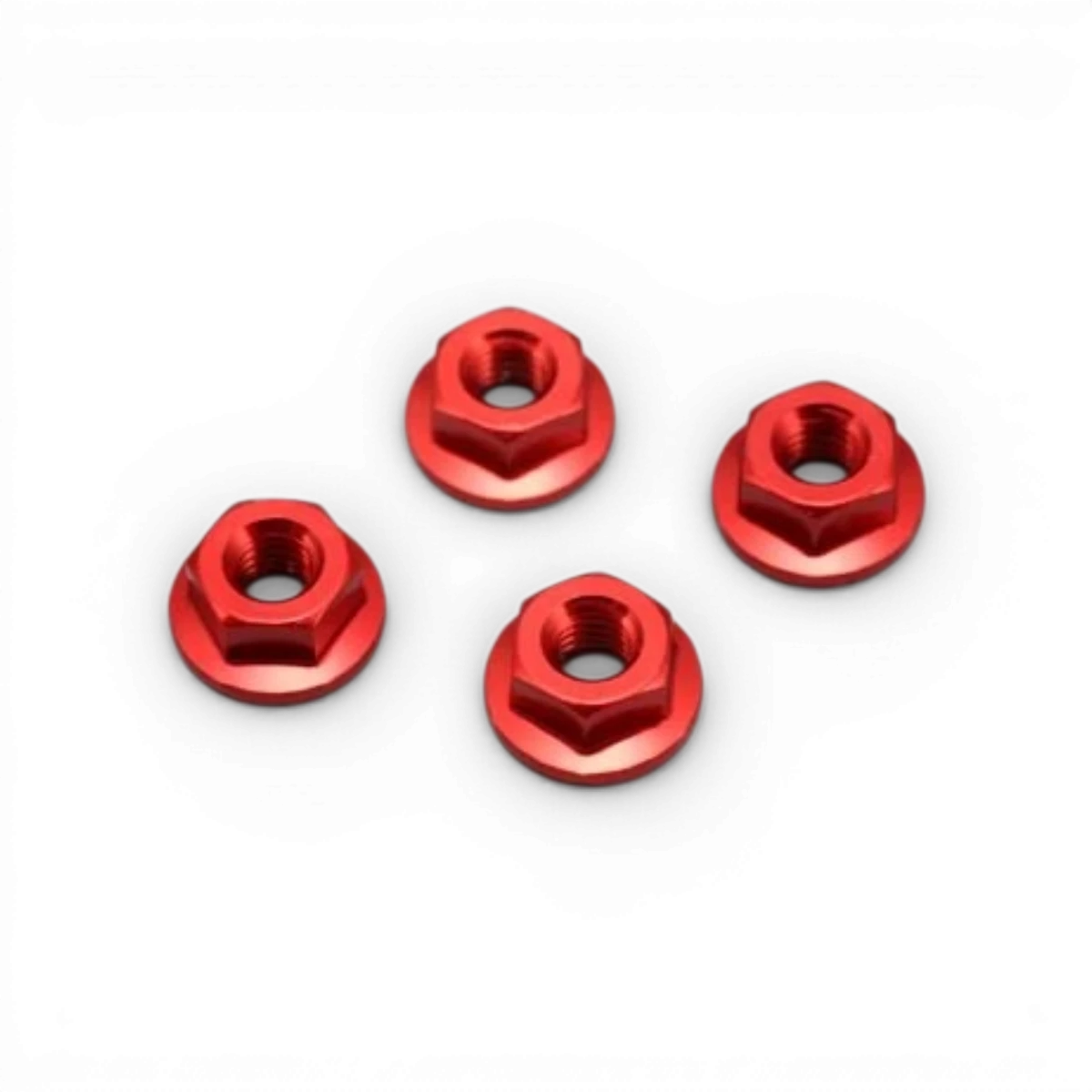 Ecrous de roues "flange" rouges pour voiture RC, pièce détachée de la marque Team Yokomo, visibles avec finition brillante.