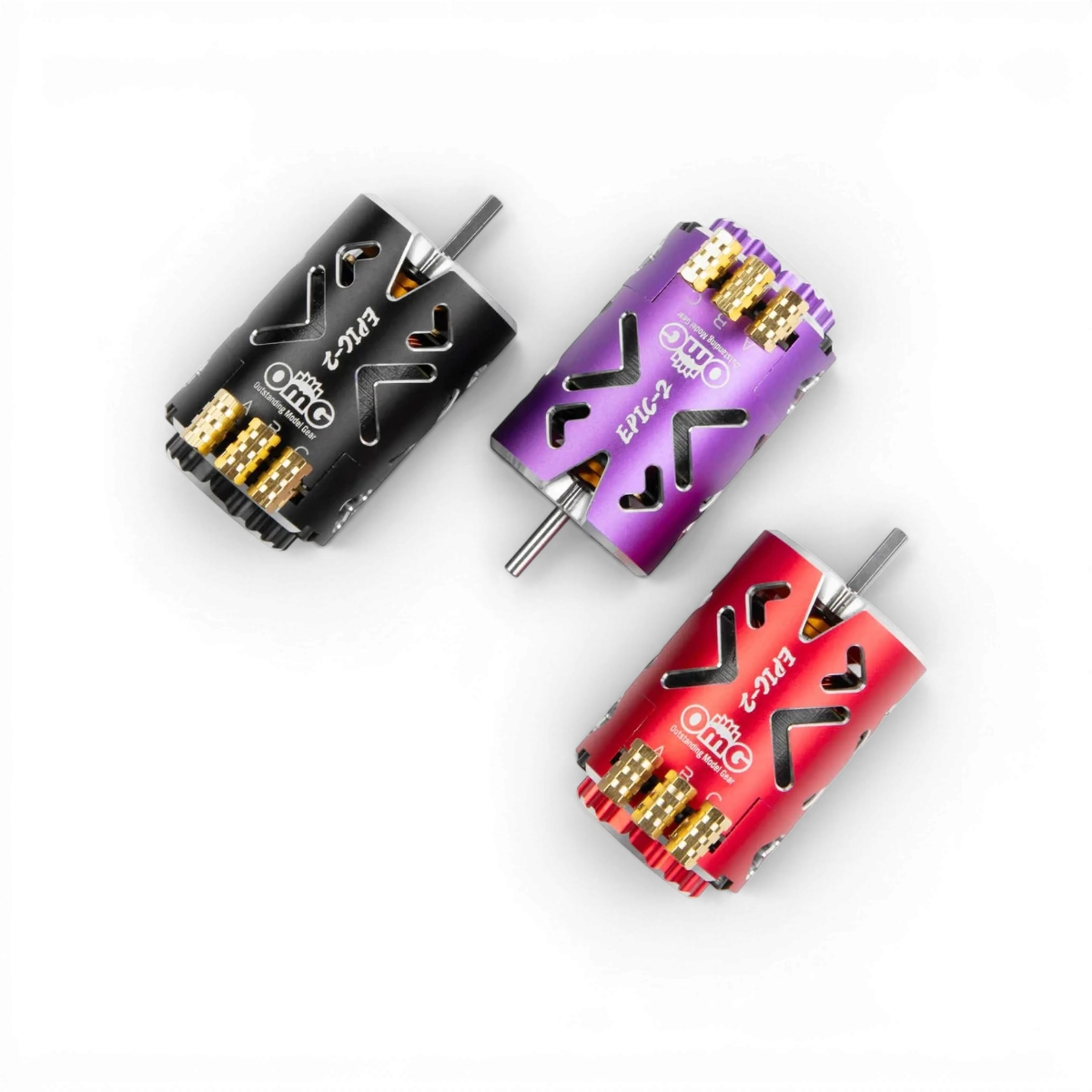 Moteur brushless sensored EPIC-2 de 10,5T de la marque omg, couleur violette, pour modèles électroniques.