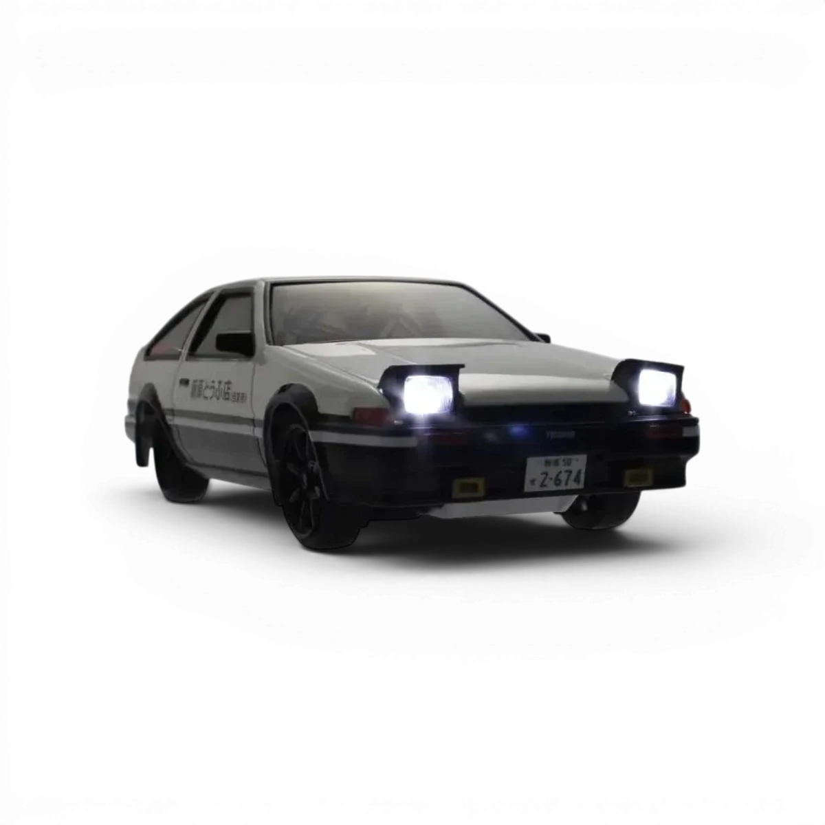 Modèle réduit Kyosho FIRST MINI-Z 1:28 Toyota Sprinter Trueno AE86 blanc et noir, carrosserie de voiture miniature.