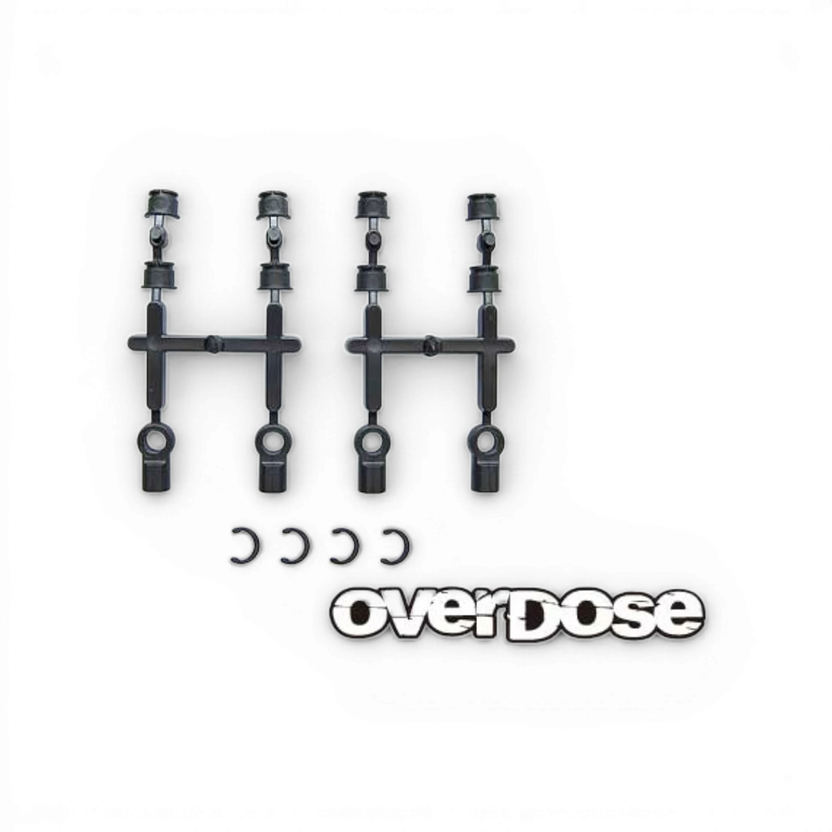 Fixations amortisseur HG Overdose pour pièces détachées, montrant les fixations en métal avec vis et supports.